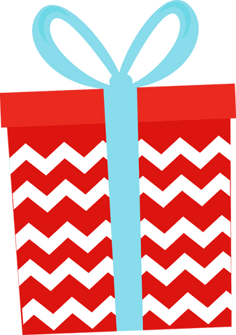 Transparent red zigzag gift box with blue ribbon