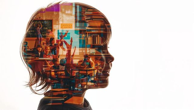Double Exposure of Child Silhouette Blending with Classroom Learning Scenes