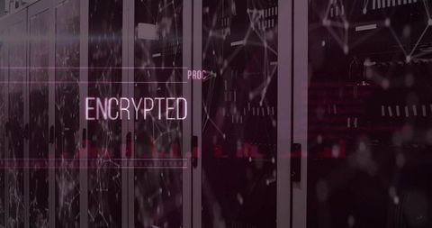 Encrypted Data Server Room with Futuristic Interface Overlay