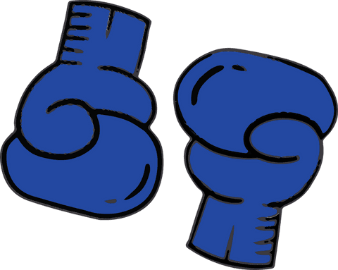 Floating blue boxing gloves on transparent background cartoon style