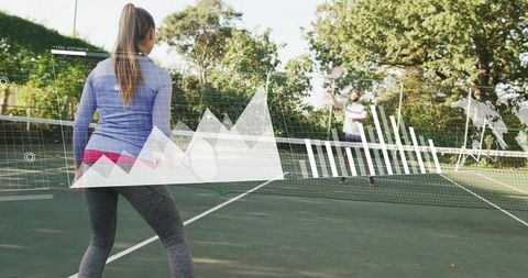 Female Tennis Player Focused on Competitive Match with Data Overlay