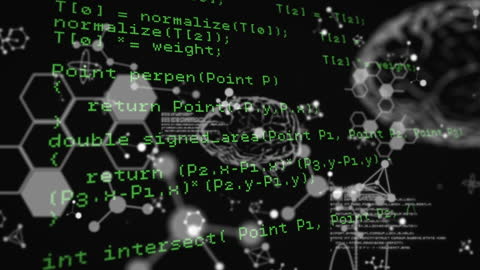 Abstract Digital Matrix with Tumbling Script and Brain Illustration