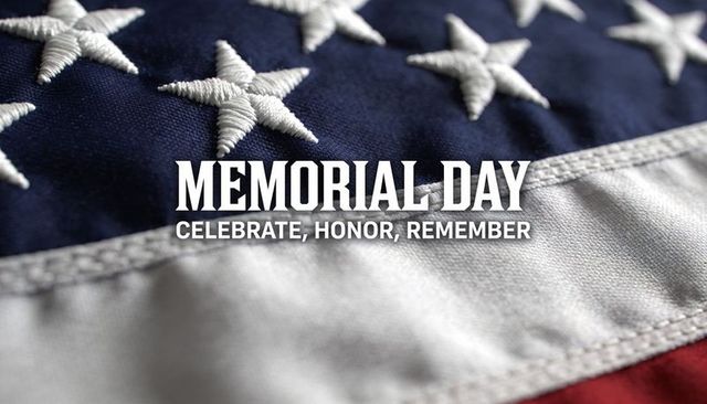 Closeup american flag fabric embroidered stars memorial day tribute text macro