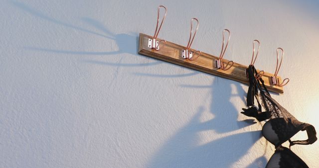 Minimalist wooden wall hook with hanging lingerie casting shadows - Download Free Stock Images Pikwizard.com