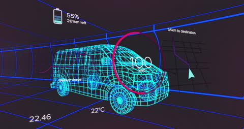 Eco Car Drawings and Data Animation for Technology Concept
