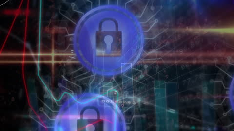 Digital Security Icons on Network Connections Background