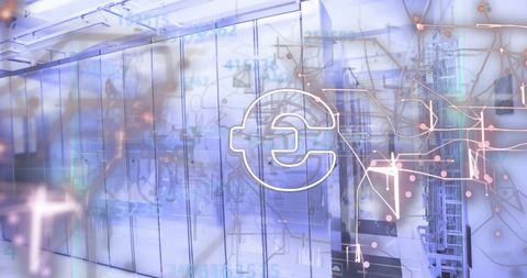Euro symbol with digital data network and processing