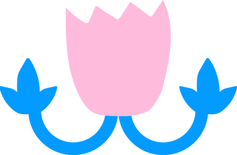Minimal transparent stylized flower with pink bloom and blue stems