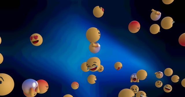 Floating Emoticons with Mixed Expressions Against Brilliant Blue Light - Download Free Stock Images Pikwizard.com