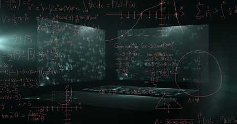 Futuristic interface featuring complex mathematical equations