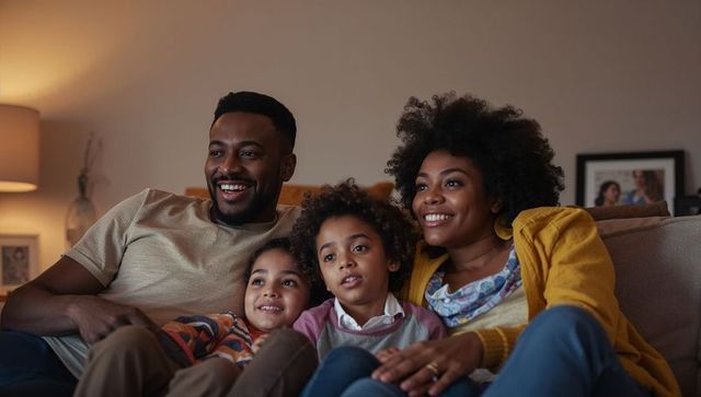 Happy Family Relaxing Together in Cozy Living Room