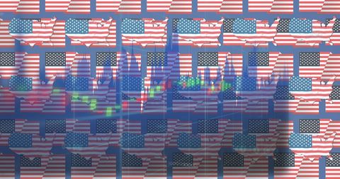 Statistical analysis overlaid on usa flag patterns for business insights