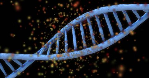 Glowing DNA Strand with Abstract Particle Effect on Black