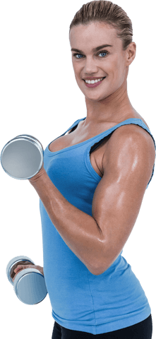 Woman exercising with dumbbells showing fit transparent muscles