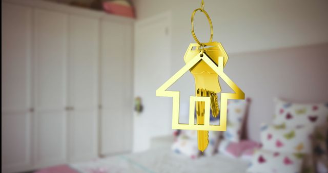 Golden House Keychain In Cozy Bedroom - Download Free Stock Images Pikwizard.com