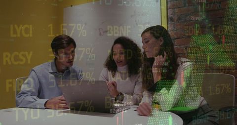 Global Team Analyzing Stock Market Data on Laptop