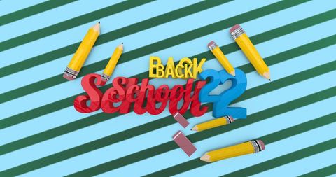 Back to school 2022 concept with colored pencils and erasers