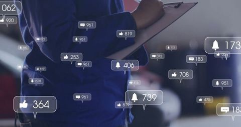 Woman Collaborating with Notifications Display