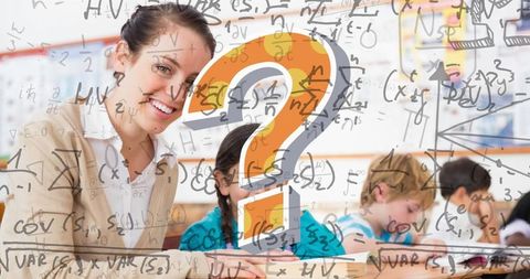 Inquisitive Learning Atmosphere with Math Equations Overlay