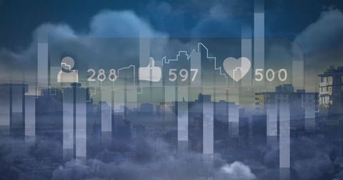 Social Media Likes Over Thriving Urban Skyline