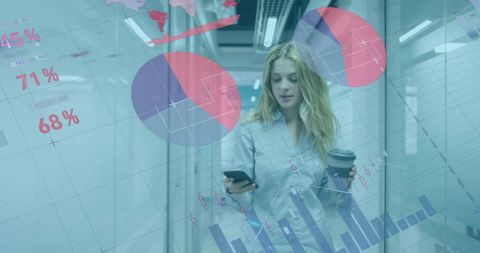 Businesswoman Analyzing Data with Futuristic Interface Overlay