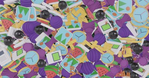 Colorful retro digital media icons on black background