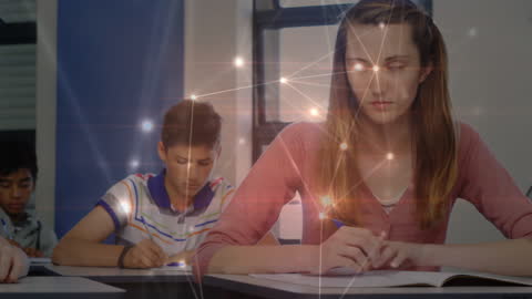Students in Classroom with Digital Connections Overlay