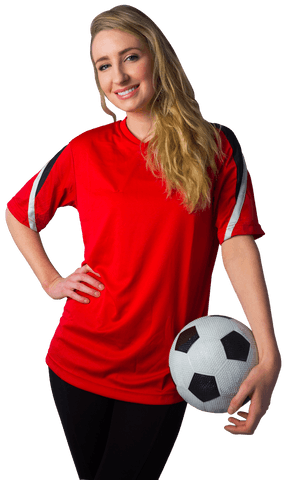 Transparent cheerful female soccer fan with ball