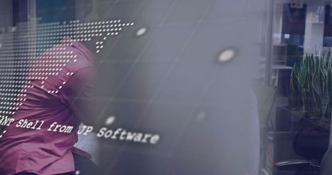 Professional analysing code overlay in contemporary office environment