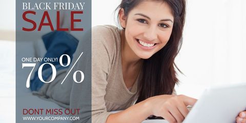 Joyful Woman Shopping Online for Black Friday Deals - Download Free Stock Templates Pikwizard.com