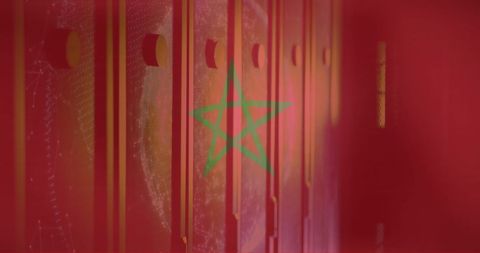 Moroccan Flag and Digital Data Overlapping Server Farm - Download Free Stock Images Pikwizard.com
