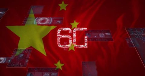 6G Technology Concept with Chinese Flag and Data Overlays
