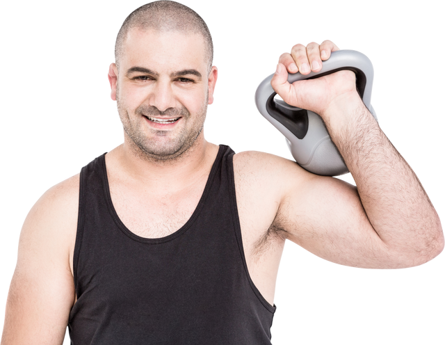 Smiling Man in Black Tank Top Holding Kettlebell Isolated on Transparent Background - Download Free Stock Videos Pikwizard.com