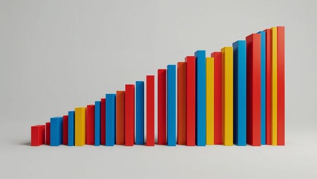 Colorful geometric prism bars creating ascending graph