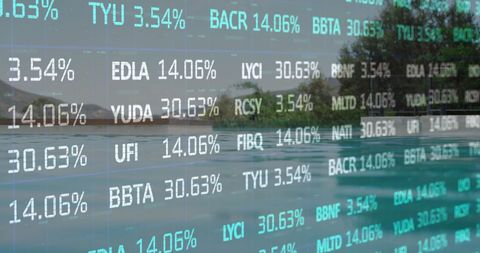 Digital Financial Data Overlay on Peaceful Nature Background