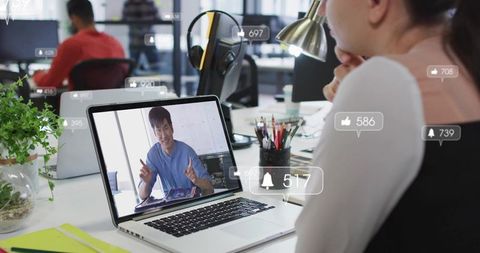 Remote Team Collaboration Video Call in Modern Office