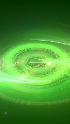 Neon Green Vortex Rotating Concentric Rings with Luminous Ribbons Vertical Motion
