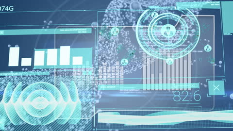 Futuristic Digital DNA and Data Interface Visualization