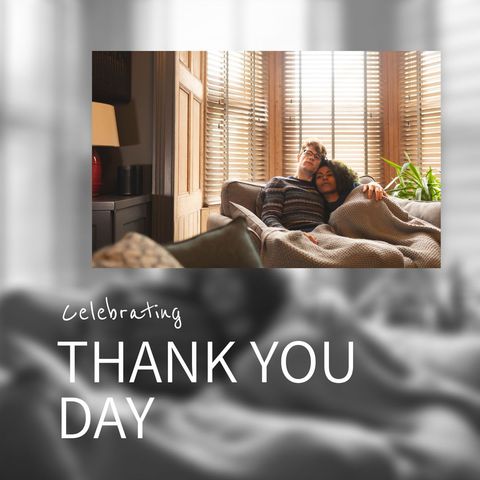 celebrating thank you day with relaxed couple at home - Download Free Stock Templates Pikwizard.com