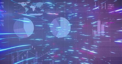 High-tech data dashboard with vibrant neon flows