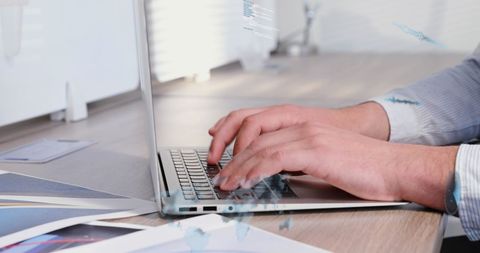 Caucasian Man Typing on Laptop with Digital Overlays - Download Free Stock Images Pikwizard.com