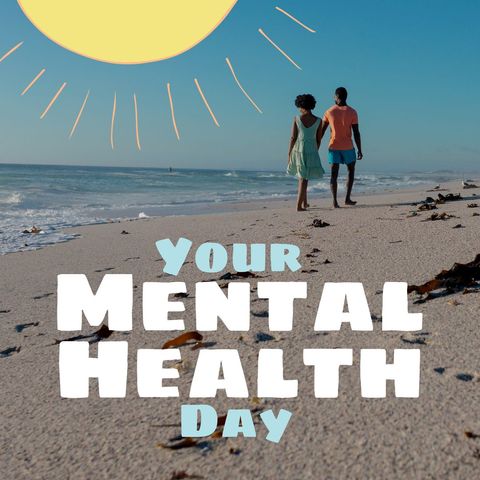 couple walking beach for mental health awareness day - Download Free Stock Templates Pikwizard.com