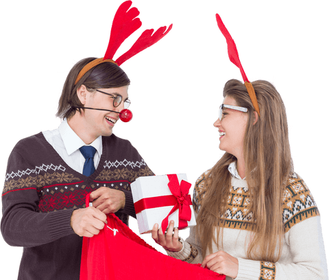 playful couple celebrating christmas in transparent reindeer costumes - Download Free Stock Videos Pikwizard.com
