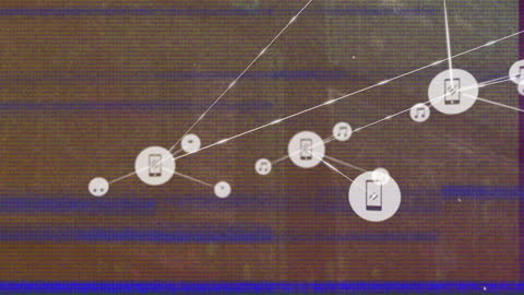 Futuristic Digital Network with Glitch Effect and Icon Connectivity