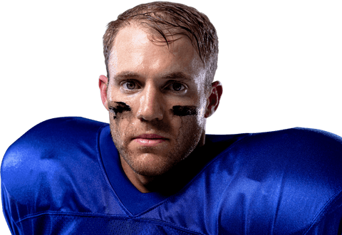 Portrait close-up of a determined football player in transparent finish
