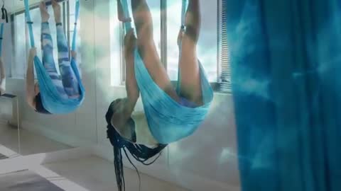 Aerial Yoga Class with Hammock Exercises for Flexibility