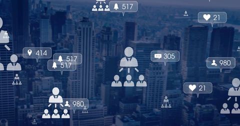 Digital Networking Icons Over Metropolitan Cityscape - Download Free Stock Images Pikwizard.com