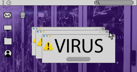 Digital cybersecurity alert over server room infrastructure