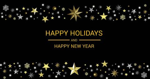 Festive Holiday Greetings with Golden Stars and Snowflakes