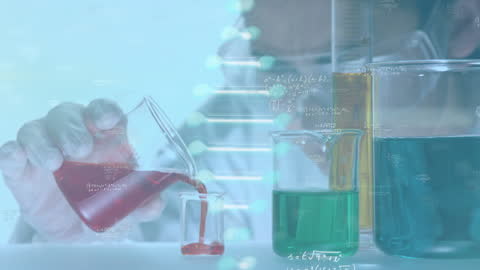 Male Scientist with Beakers and Mathematical Formulas Animation